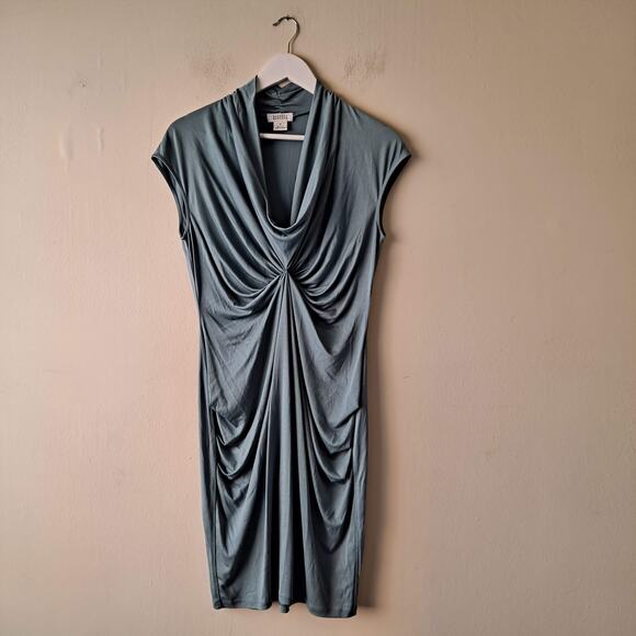 Barneys New York Womens Green 100% Silk Twist Waist Sleeveless Dress - Size M - Picture 3 of 8